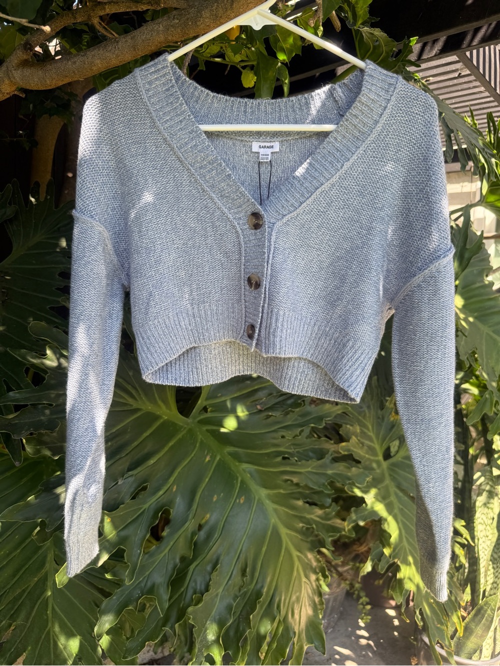 Garage Light Blue Cropped V-Neck Button Cardigan